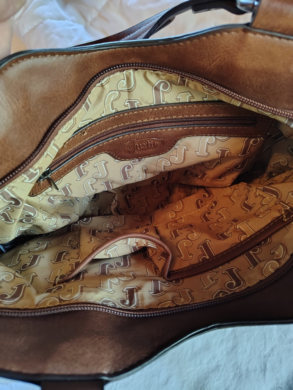 Justin Western Tote Purse Brown Faux Leather Turquoise Horseshoe Shoulder Bag - Picture 5 of 6